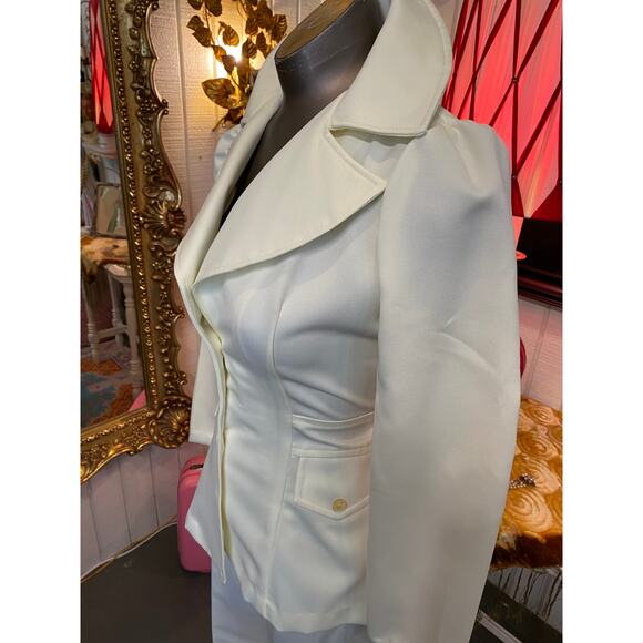 vintage 1970s cream pantsuit 70s jacket and pants flared butterfly mod polyester - Picture 7 of 10